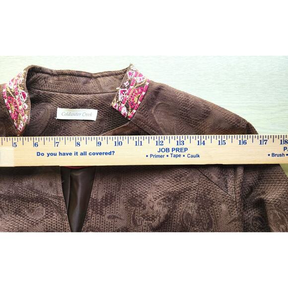 JACKET-COLDWATER CREEK-Brown-Suede Look-Embroidery-Long Sleeves-Button Up-Sz 12 - Picture 11 of 16